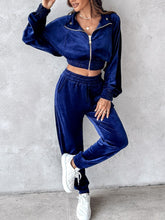 Load image into Gallery viewer, Zip Up Long Sleeve Cropped Top and Joggers Set
