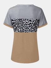 Load image into Gallery viewer, Full Size Striped Leopard Round Neck Short Sleeve T-Shirt
