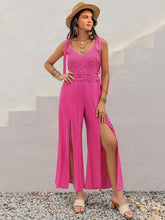 Load image into Gallery viewer, V-Neck Wide Strap Slit Jumpsuit
