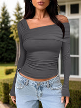 Load image into Gallery viewer, Ruched One Shoulder Long Sleeve T-Shirt
