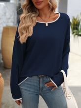 Load image into Gallery viewer, Contrast Trim Round Neck Long Sleeve Sweater
