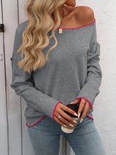 Load image into Gallery viewer, Contrast Trim Round Neck Long Sleeve Sweater
