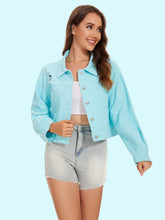 Load image into Gallery viewer, Distressed Distressed Button Up Denim Jacket
