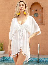 Load image into Gallery viewer, Tassel Drawstring Half Sleeve Cover Up
