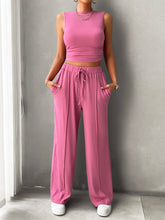 Load image into Gallery viewer, Mock Neck Sleeveless Top and Drawstring Pants Set
