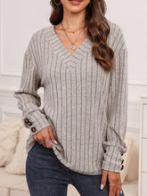 Load image into Gallery viewer, Ribbed V-Neck Long Sleeve T-Shirt
