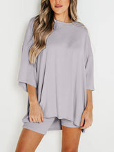 Load image into Gallery viewer, Full Size Round Neck Top and Skinny Shorts Set
