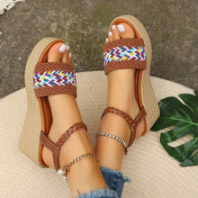 Load image into Gallery viewer, Open Toe Wedge Woven Sandals
