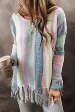 Load image into Gallery viewer, Fringe Color Block Round Neck Sweater
