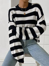 Load image into Gallery viewer, Honey Striped Round Neck Long Sleeve Sweater
