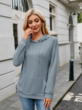 Load image into Gallery viewer, Ribbed Drawstring Long Sleeve Hoodie
