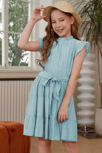 Load image into Gallery viewer, Frill Trim Tie Belt Tiered Dress
