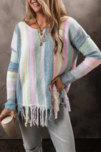 Load image into Gallery viewer, Fringe Color Block Round Neck Sweater
