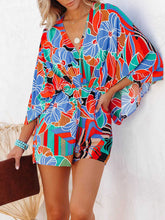 Load image into Gallery viewer, Tied Printed Kimono Sleeve Romper
