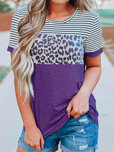 Load image into Gallery viewer, Full Size Striped Leopard Round Neck Short Sleeve T-Shirt
