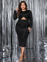 Load image into Gallery viewer, Plus Size Cutout Slit Round Neck Long Sleeve Dress
