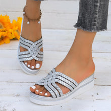 Load image into Gallery viewer, Rhinestone Open Toe Wedge Sandals
