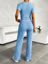 Load image into Gallery viewer, Round Neck Short Sleeve Top and Pants Set
