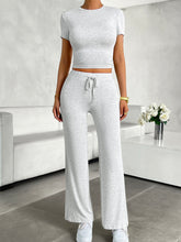 Load image into Gallery viewer, Round Neck Short Sleeve Top and Pants Set
