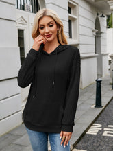 Load image into Gallery viewer, Ribbed Drawstring Long Sleeve Hoodie
