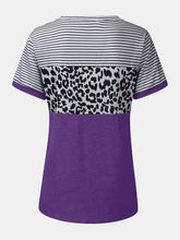 Load image into Gallery viewer, Full Size Striped Leopard Round Neck Short Sleeve T-Shirt
