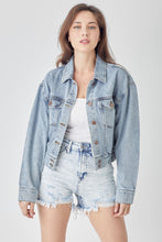 Load image into Gallery viewer, RISEN Full Size Button Down Cropped Denim Jacket
