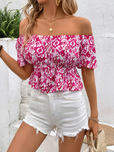 Load image into Gallery viewer, Peplum Printed Off-Shoulder Short Sleeve Blouse
