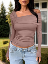 Load image into Gallery viewer, Ruched One Shoulder Long Sleeve T-Shirt
