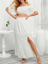 Load image into Gallery viewer, Lace Detail Off Shoulder Top and Slit Skirt Set
