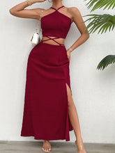 Load image into Gallery viewer, Grecian Neck Top and Slit Skirt Set
