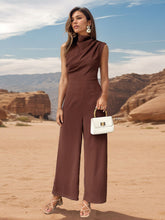 Load image into Gallery viewer, Ruched Mock Neck Sleeveless Jumpsuit
