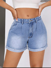 Load image into Gallery viewer, Rolled Hem Mid-Rise Waist Denim Shorts
