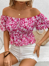 Load image into Gallery viewer, Peplum Printed Off-Shoulder Short Sleeve Blouse
