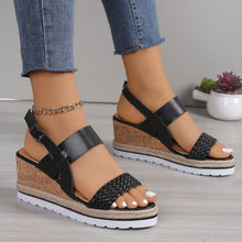 Load image into Gallery viewer, PU Leather Woven Wedge Sandals
