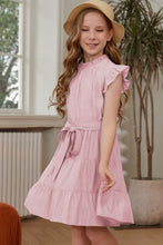 Load image into Gallery viewer, Frill Trim Tie Belt Tiered Dress
