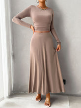 Load image into Gallery viewer, Devine Round Neck Long Sleeve Top and Skirt Set
