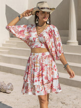 Load image into Gallery viewer, Printed Half Sleeve Top and Layered Skirt Set
