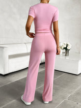 Load image into Gallery viewer, Round Neck Short Sleeve Top and Pants Set
