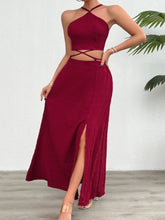 Load image into Gallery viewer, Grecian Neck Top and Slit Skirt Set
