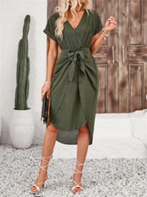 Load image into Gallery viewer, Tied Surplice Short Sleeve Dress
