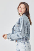 Load image into Gallery viewer, RISEN Full Size Button Down Cropped Denim Jacket
