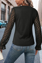 Load image into Gallery viewer, Lace Mesh Flounce Sleeve Ribbed Blouse
