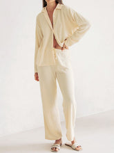 Load image into Gallery viewer, Collared Neck Long Sleeve Top and Drawstring Pants Set
