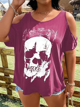 Load image into Gallery viewer, Plus Size Skeleton Graphic Round Neck Cold Shoulder T-Shirt
