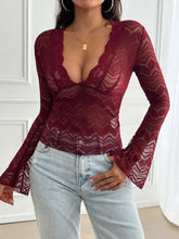 Load image into Gallery viewer, Devine Plunge Long Sleeve Lace Top
