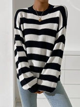 Load image into Gallery viewer, Honey Striped Round Neck Long Sleeve Sweater
