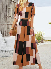 Load image into Gallery viewer, Color Block V-Neck Top and Wide Leg Pants Set
