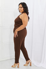 Load image into Gallery viewer, Capella Comfy Casual Full Size Solid Elastic Waistband Jumpsuit in Chocolate
