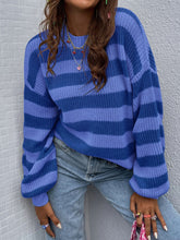 Load image into Gallery viewer, Honey Striped Round Neck Long Sleeve Sweater
