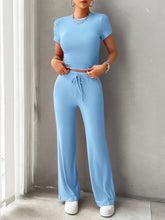 Load image into Gallery viewer, Round Neck Short Sleeve Top and Pants Set
